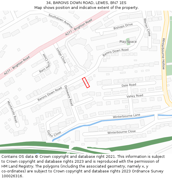 34, BARONS DOWN ROAD, LEWES, BN7 1ES: Location map and indicative extent of plot