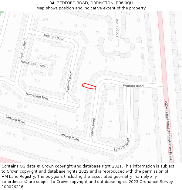 34, BEDFORD ROAD, ORPINGTON, BR6 0QH: Location map and indicative extent of plot