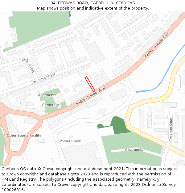 34, BEDWAS ROAD, CAERPHILLY, CF83 3AS: Location map and indicative extent of plot