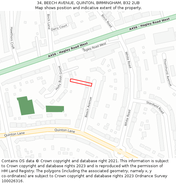 34, BEECH AVENUE, QUINTON, BIRMINGHAM, B32 2UB: Location map and indicative extent of plot