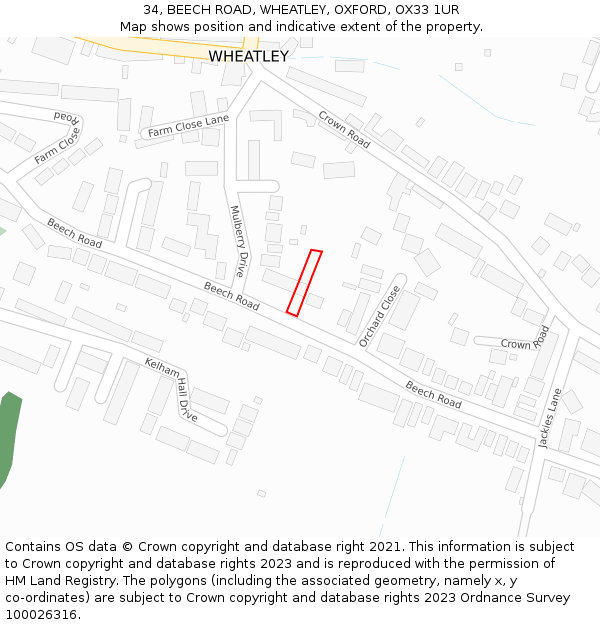 34, BEECH ROAD, WHEATLEY, OXFORD, OX33 1UR: Location map and indicative extent of plot