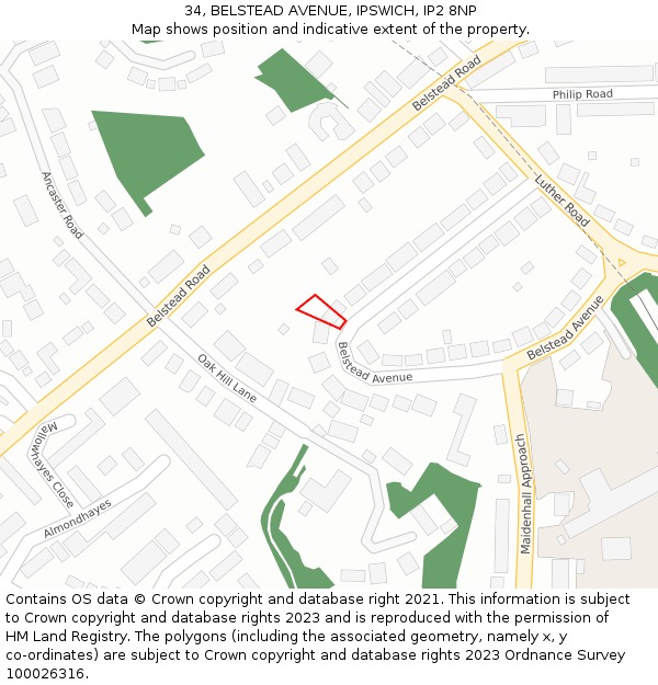 34, BELSTEAD AVENUE, IPSWICH, IP2 8NP: Location map and indicative extent of plot