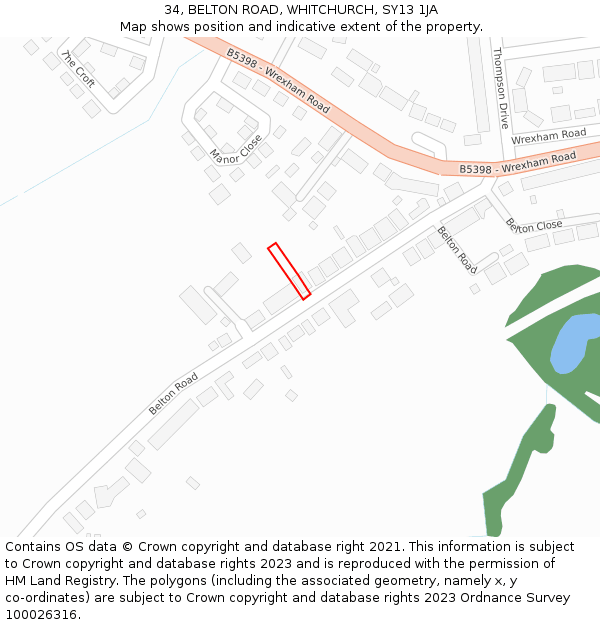 34, BELTON ROAD, WHITCHURCH, SY13 1JA: Location map and indicative extent of plot