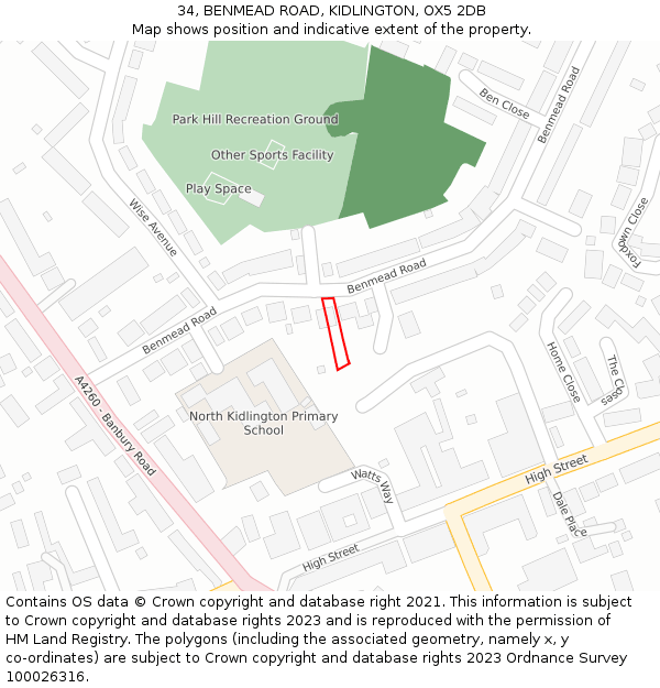 34, BENMEAD ROAD, KIDLINGTON, OX5 2DB: Location map and indicative extent of plot