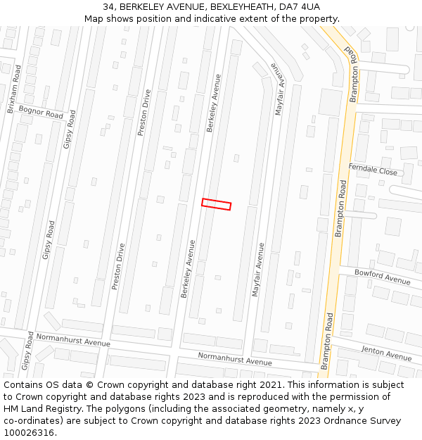 34, BERKELEY AVENUE, BEXLEYHEATH, DA7 4UA: Location map and indicative extent of plot