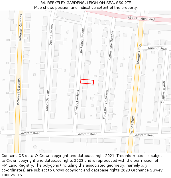 34, BERKELEY GARDENS, LEIGH-ON-SEA, SS9 2TE: Location map and indicative extent of plot