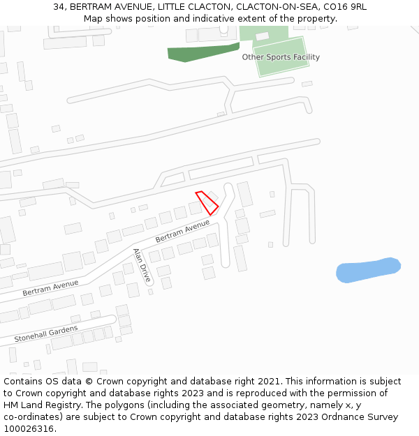 34, BERTRAM AVENUE, LITTLE CLACTON, CLACTON-ON-SEA, CO16 9RL: Location map and indicative extent of plot