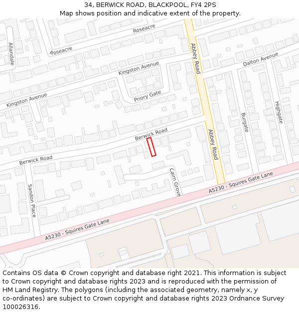 34, BERWICK ROAD, BLACKPOOL, FY4 2PS: Location map and indicative extent of plot