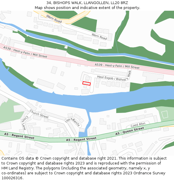34, BISHOPS WALK, LLANGOLLEN, LL20 8RZ: Location map and indicative extent of plot