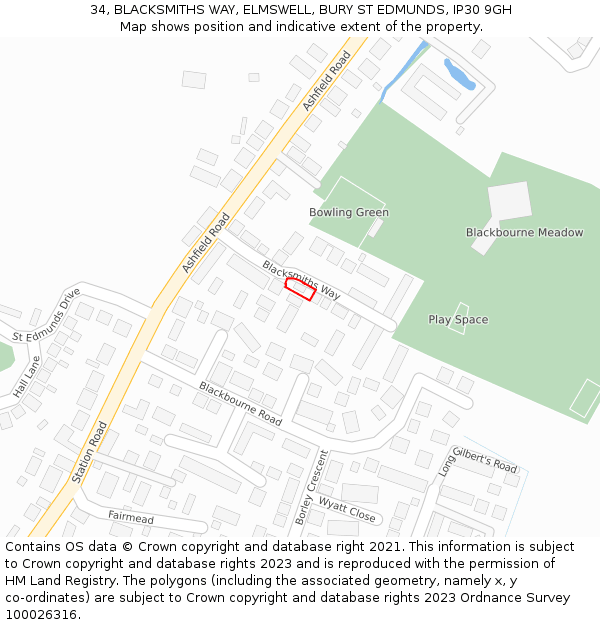 34, BLACKSMITHS WAY, ELMSWELL, BURY ST EDMUNDS, IP30 9GH: Location map and indicative extent of plot