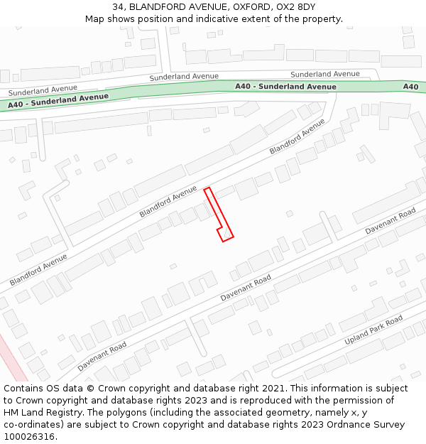 34, BLANDFORD AVENUE, OXFORD, OX2 8DY: Location map and indicative extent of plot