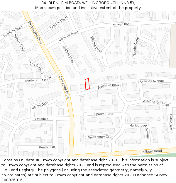 34, BLENHEIM ROAD, WELLINGBOROUGH, NN8 5YJ: Location map and indicative extent of plot