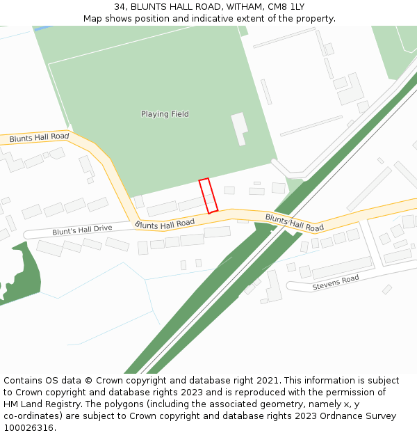 34, BLUNTS HALL ROAD, WITHAM, CM8 1LY: Location map and indicative extent of plot