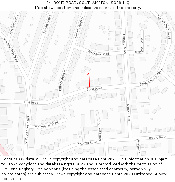 34, BOND ROAD, SOUTHAMPTON, SO18 1LQ: Location map and indicative extent of plot