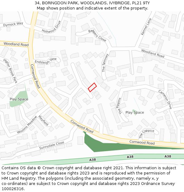 34, BORINGDON PARK, WOODLANDS, IVYBRIDGE, PL21 9TY: Location map and indicative extent of plot