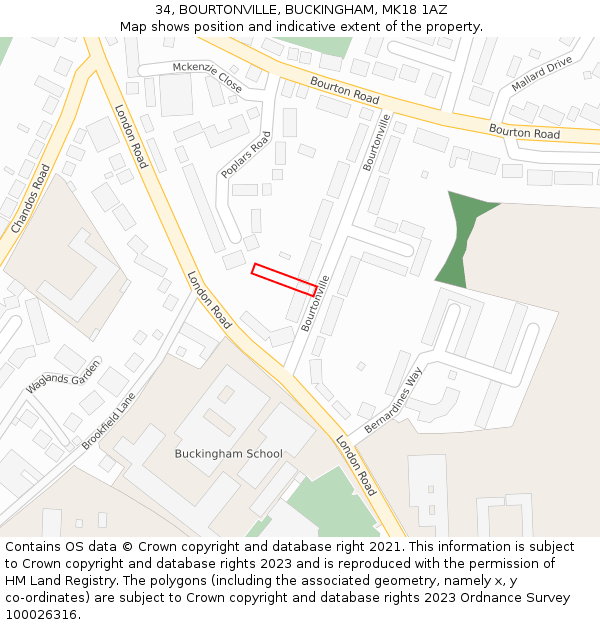 34, BOURTONVILLE, BUCKINGHAM, MK18 1AZ: Location map and indicative extent of plot