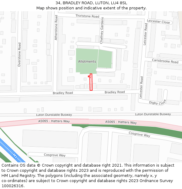 34, BRADLEY ROAD, LUTON, LU4 8SL: Location map and indicative extent of plot