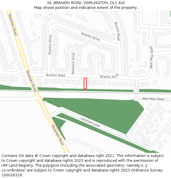 34, BRANKIN ROAD, DARLINGTON, DL1 4LE: Location map and indicative extent of plot