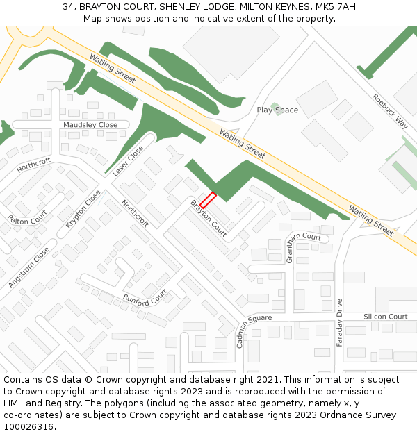 34, BRAYTON COURT, SHENLEY LODGE, MILTON KEYNES, MK5 7AH: Location map and indicative extent of plot