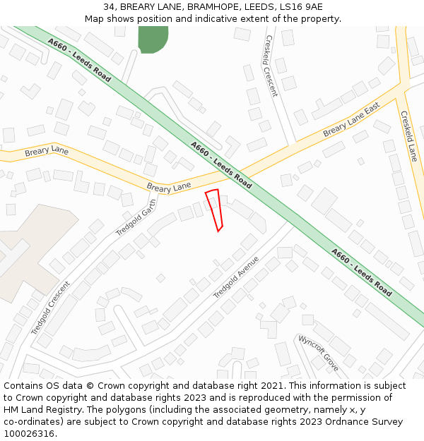 34, BREARY LANE, BRAMHOPE, LEEDS, LS16 9AE: Location map and indicative extent of plot