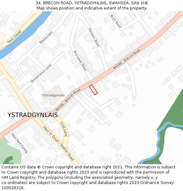 34, BRECON ROAD, YSTRADGYNLAIS, SWANSEA, SA9 1HE: Location map and indicative extent of plot