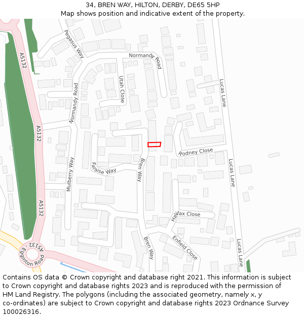 34, BREN WAY, HILTON, DERBY, DE65 5HP: Location map and indicative extent of plot