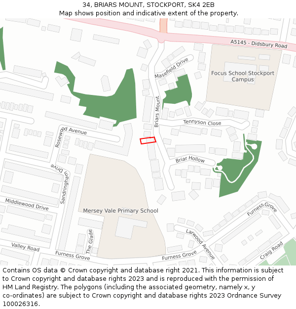 34, BRIARS MOUNT, STOCKPORT, SK4 2EB: Location map and indicative extent of plot