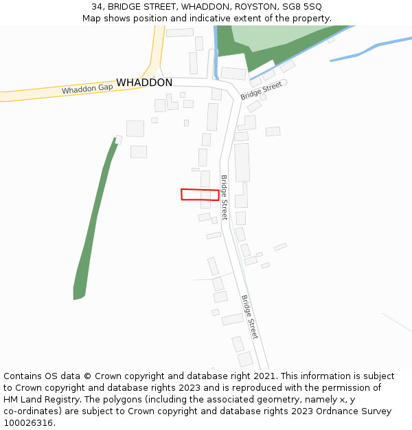 34, BRIDGE STREET, WHADDON, ROYSTON, SG8 5SQ: Location map and indicative extent of plot