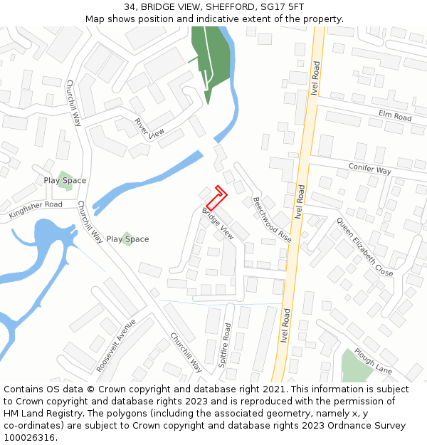 34, BRIDGE VIEW, SHEFFORD, SG17 5FT: Location map and indicative extent of plot