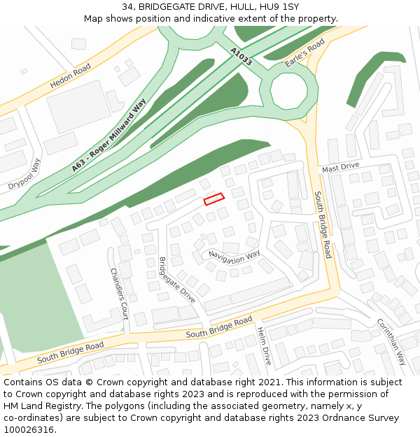 34, BRIDGEGATE DRIVE, HULL, HU9 1SY: Location map and indicative extent of plot