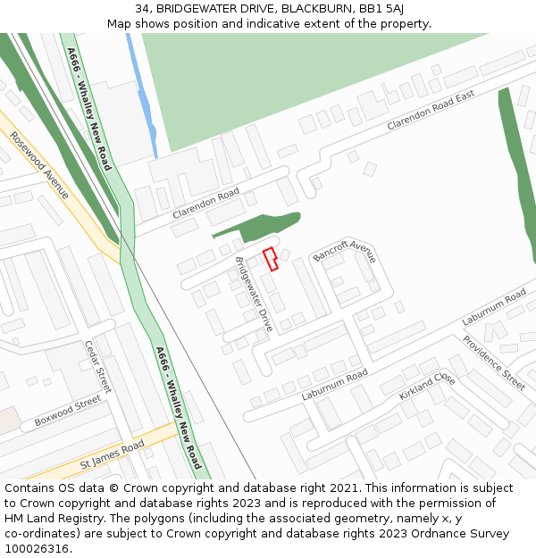 34, BRIDGEWATER DRIVE, BLACKBURN, BB1 5AJ: Location map and indicative extent of plot