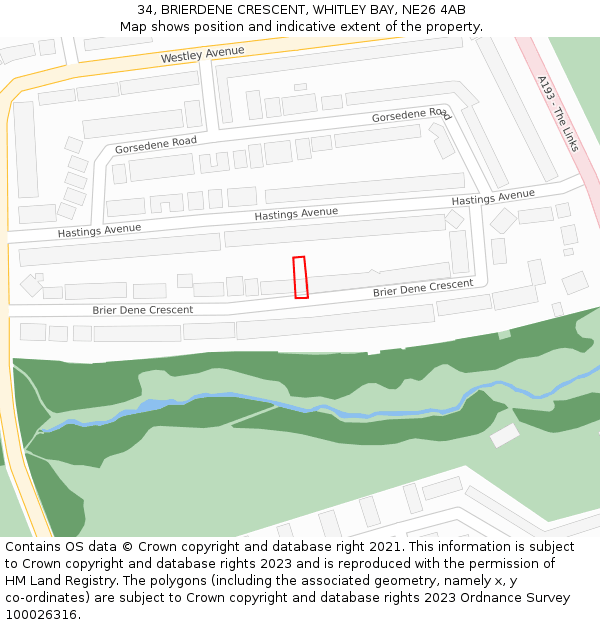 34, BRIERDENE CRESCENT, WHITLEY BAY, NE26 4AB: Location map and indicative extent of plot