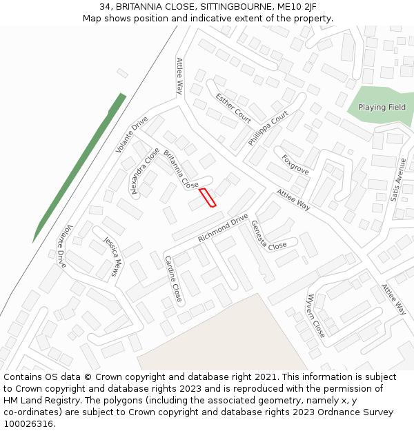 34, BRITANNIA CLOSE, SITTINGBOURNE, ME10 2JF: Location map and indicative extent of plot