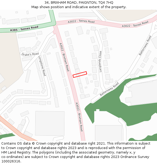 34, BRIXHAM ROAD, PAIGNTON, TQ4 7HQ: Location map and indicative extent of plot