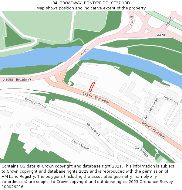 34, BROADWAY, PONTYPRIDD, CF37 1BD: Location map and indicative extent of plot