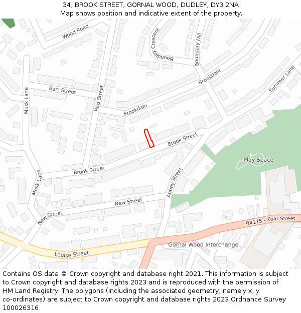 34, BROOK STREET, GORNAL WOOD, DUDLEY, DY3 2NA: Location map and indicative extent of plot