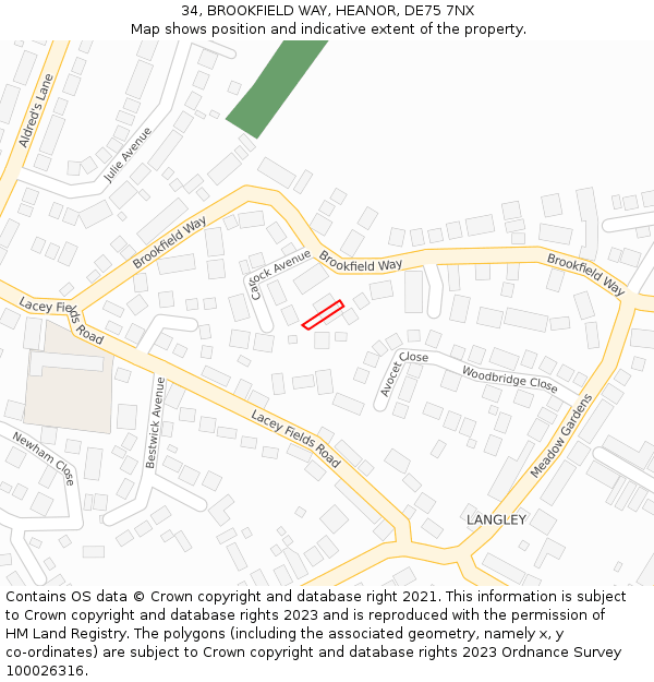 34, BROOKFIELD WAY, HEANOR, DE75 7NX: Location map and indicative extent of plot