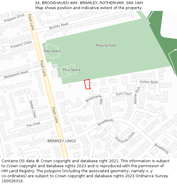 34, BROOKHAVEN WAY, BRAMLEY, ROTHERHAM, S66 1WH: Location map and indicative extent of plot