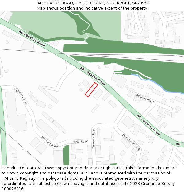 34, BUXTON ROAD, HAZEL GROVE, STOCKPORT, SK7 6AF: Location map and indicative extent of plot