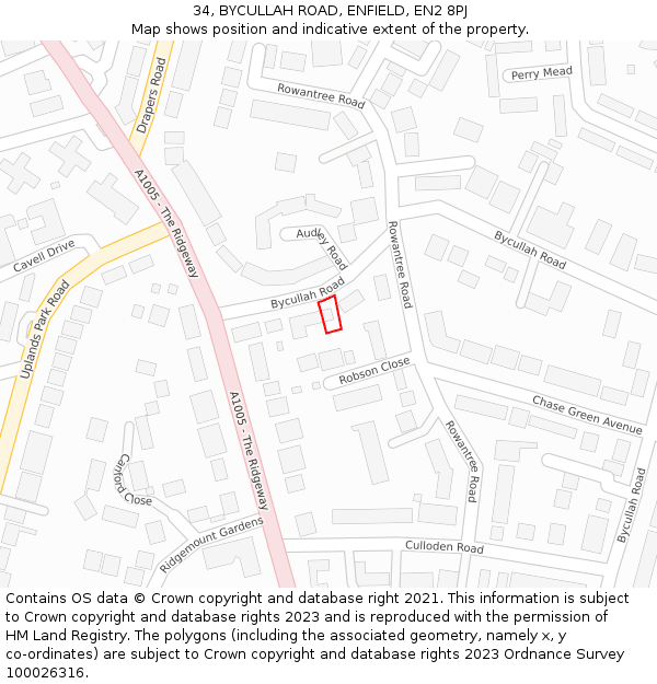 34, BYCULLAH ROAD, ENFIELD, EN2 8PJ: Location map and indicative extent of plot