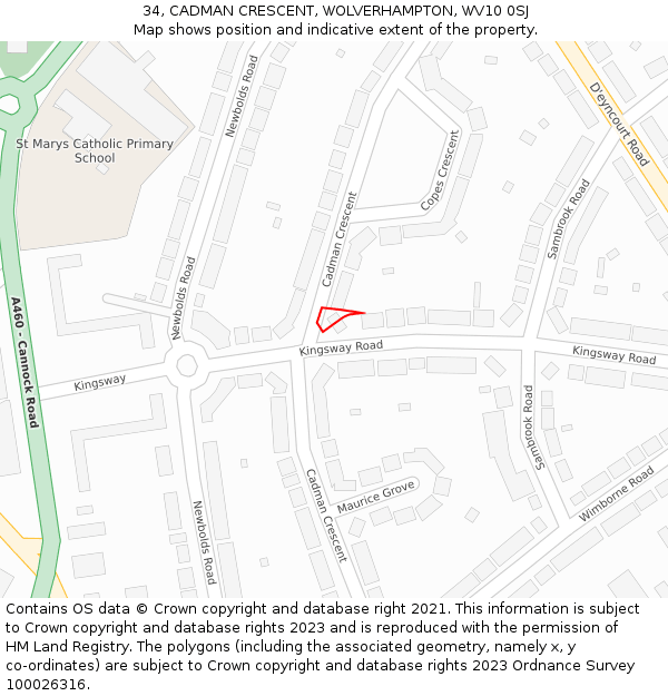34, CADMAN CRESCENT, WOLVERHAMPTON, WV10 0SJ: Location map and indicative extent of plot