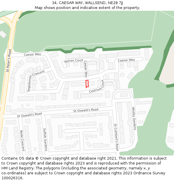 34, CAESAR WAY, WALLSEND, NE28 7JJ: Location map and indicative extent of plot