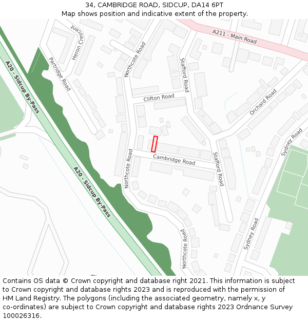 34, CAMBRIDGE ROAD, SIDCUP, DA14 6PT: Location map and indicative extent of plot