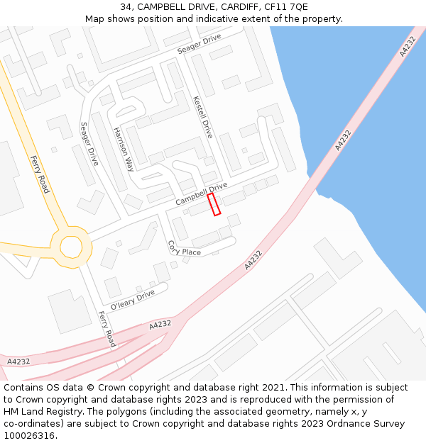 34, CAMPBELL DRIVE, CARDIFF, CF11 7QE: Location map and indicative extent of plot