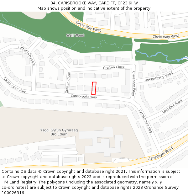 34, CARISBROOKE WAY, CARDIFF, CF23 9HW: Location map and indicative extent of plot