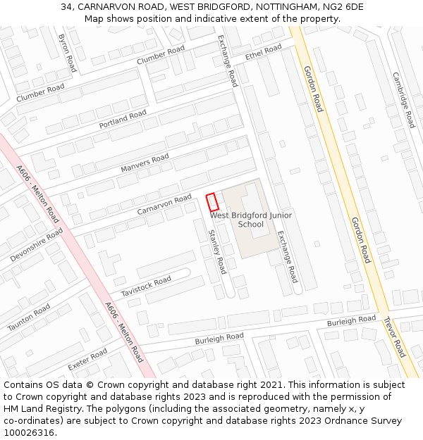 34, CARNARVON ROAD, WEST BRIDGFORD, NOTTINGHAM, NG2 6DE: Location map and indicative extent of plot