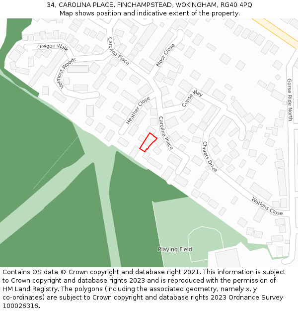 34, CAROLINA PLACE, FINCHAMPSTEAD, WOKINGHAM, RG40 4PQ: Location map and indicative extent of plot