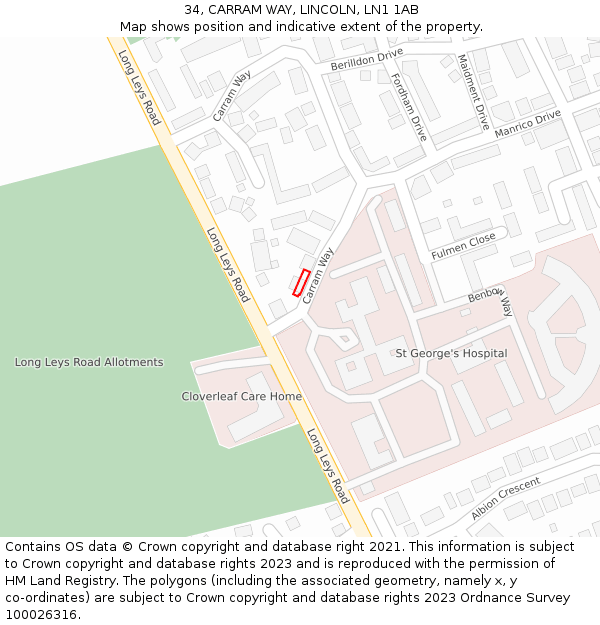 34, CARRAM WAY, LINCOLN, LN1 1AB: Location map and indicative extent of plot