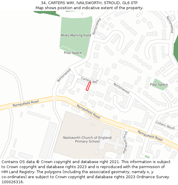 34, CARTERS WAY, NAILSWORTH, STROUD, GL6 0TP: Location map and indicative extent of plot