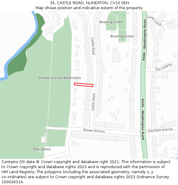 34, CASTLE ROAD, NUNEATON, CV10 0EN: Location map and indicative extent of plot